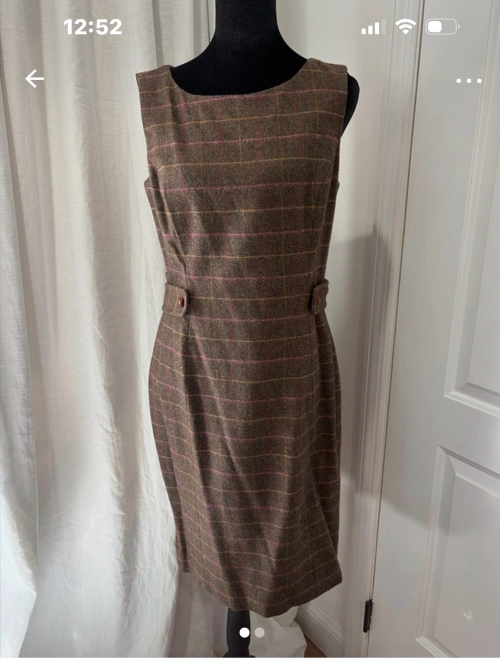 J. Crew Brown Plaid Midi Sheath Dress with Pink Windowpane